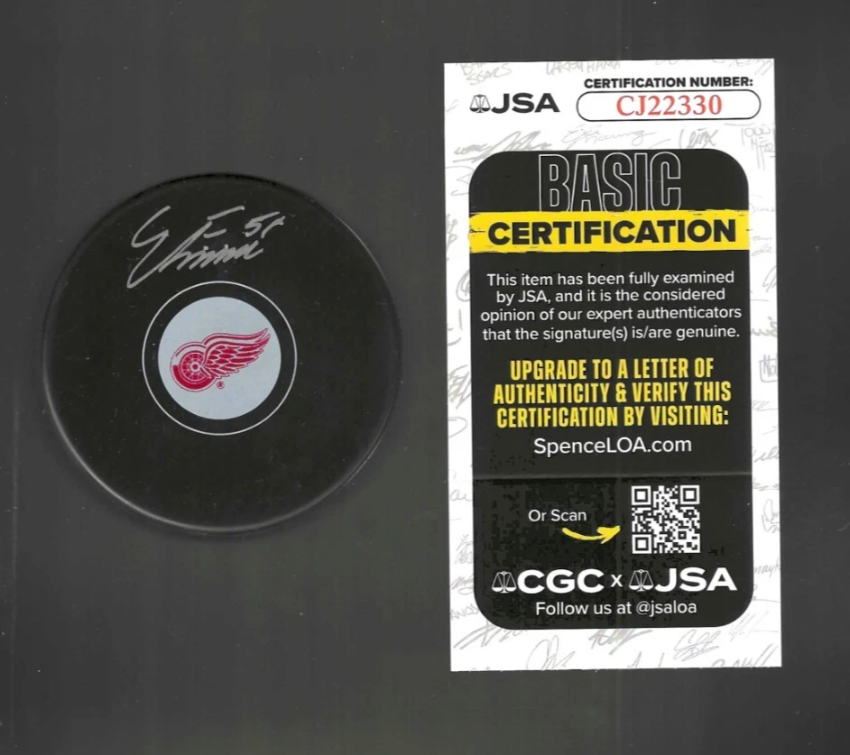 Emmitt Finnie Signed Detroit Red Wings Puck JSA COA