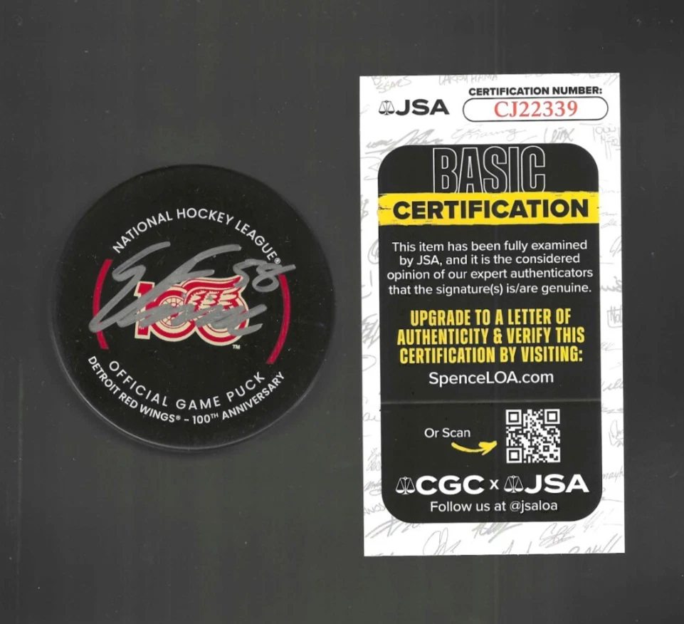 Emmitt Finnie Signed Detroit Red Wings Centennial 100th Game Puck JSA COA