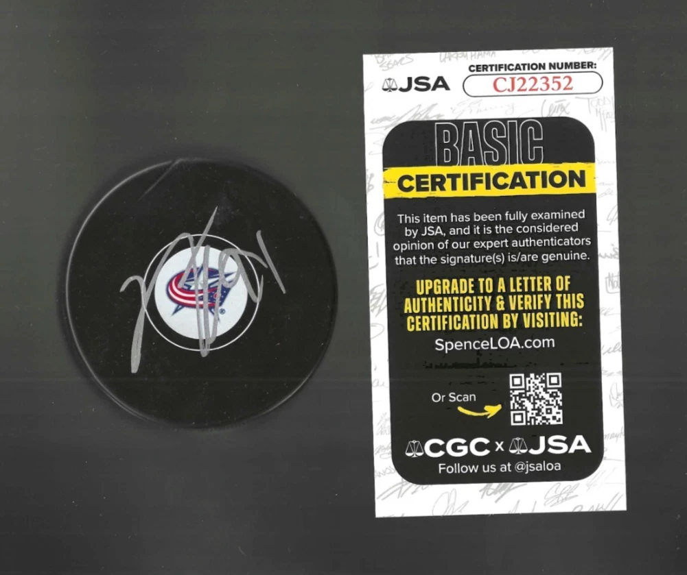 Kent Johnson Signed Columbus Blue Jackets Puck JSA COA