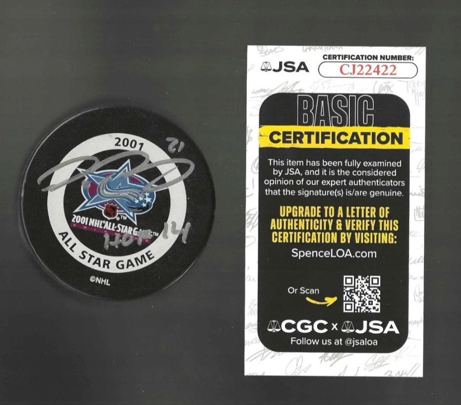 Peter Forsberg Signed Inscribed Colorado Avalanche 2001 All Star Game Puck JSA