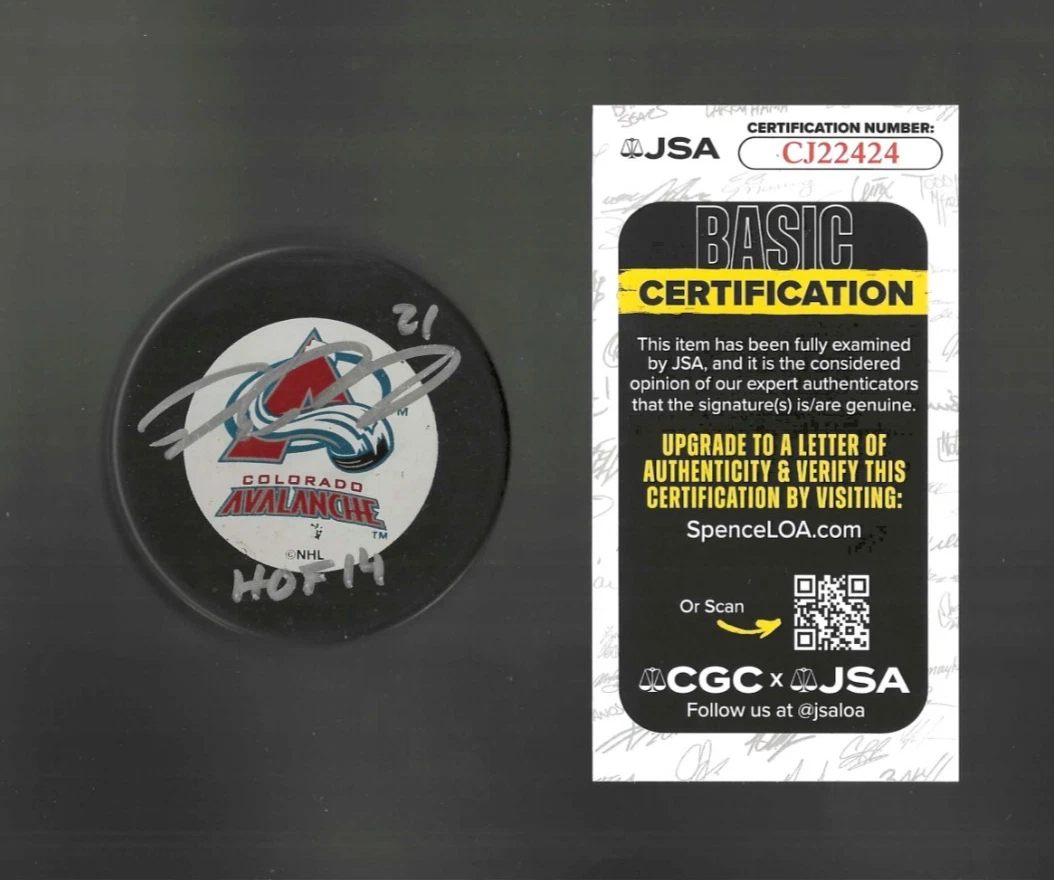 Peter Forsberg Signed Inscribed Colorado Avalanche Souvenir Puck #1 JSA COA