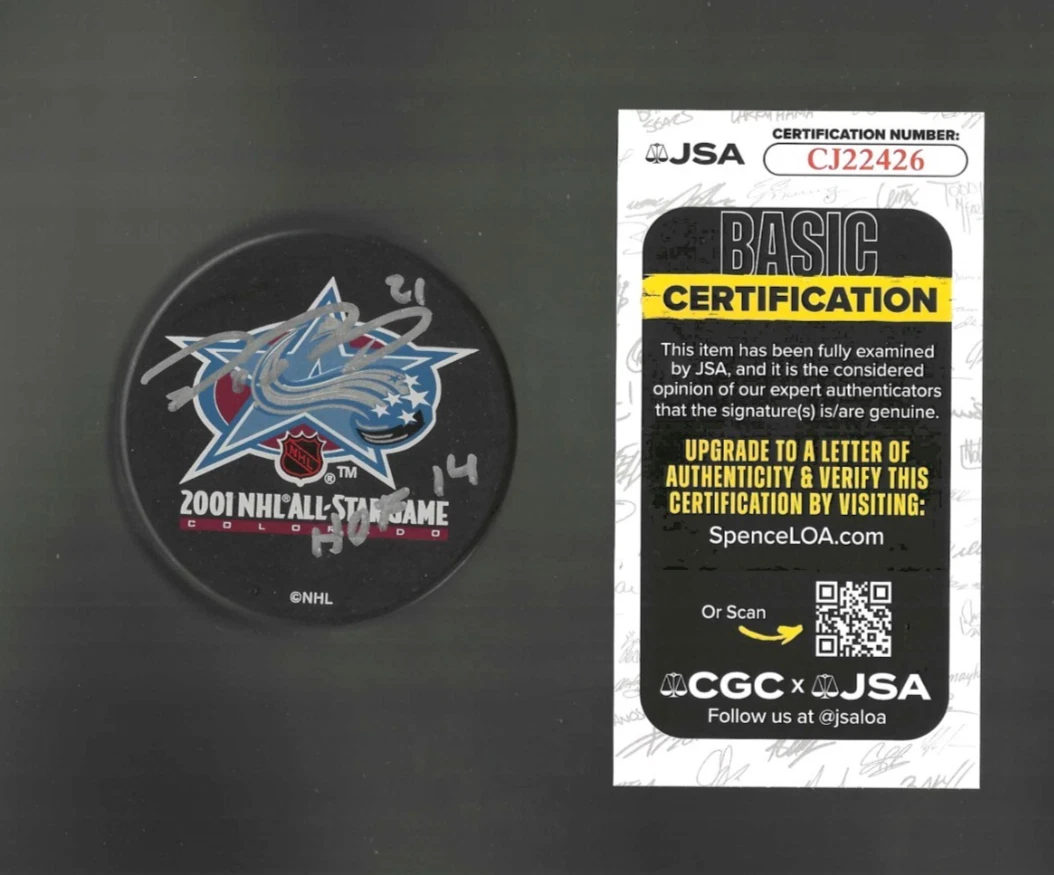 Peter Forsberg Signed Inscribed Colorado Avalanche 2001 All Star Puck JSA