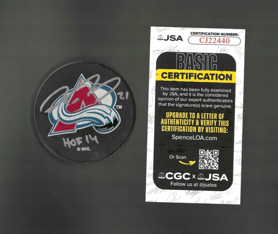 Peter Forsberg Signed Inscribed Colorado Avalanche Souvenir Puck #2 JSA COA