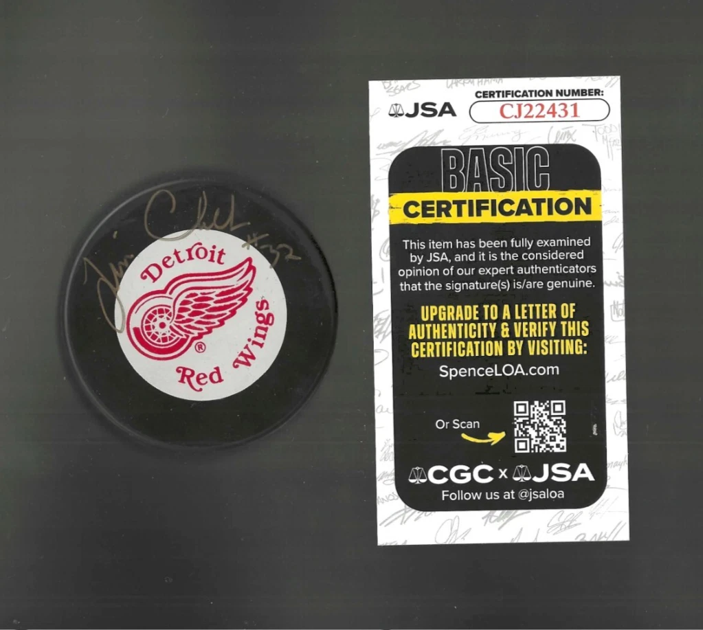 Tim Cheveldae Signed Detroit Red Wings Souvenir Puck JSA COA