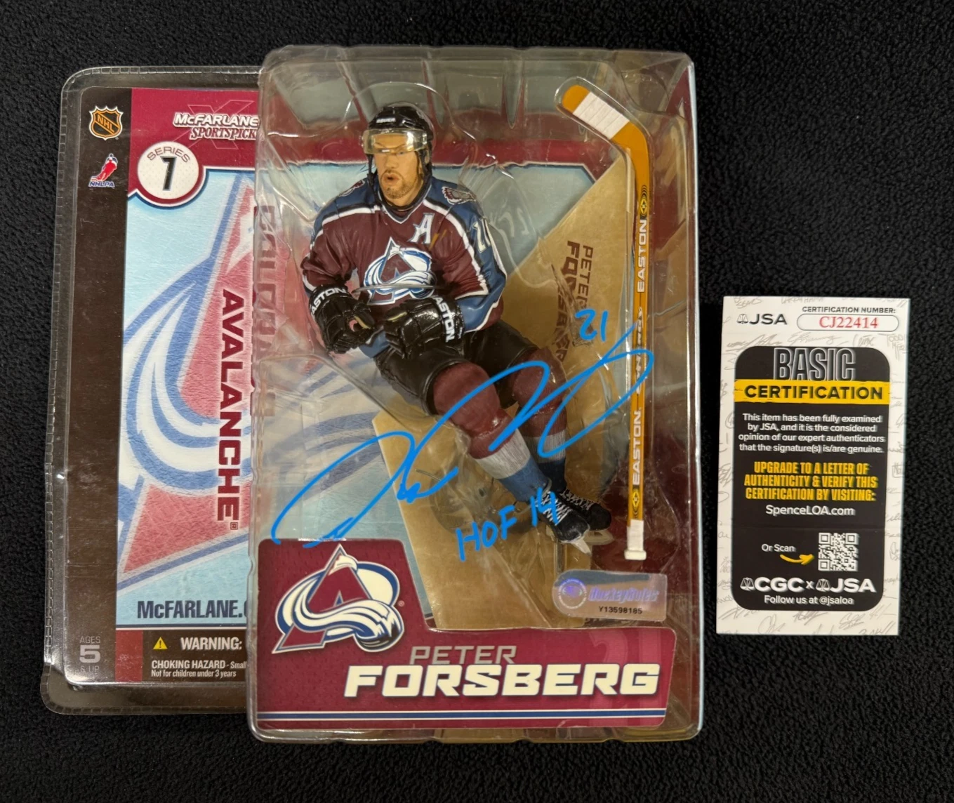 Peter Forsberg Signed Inscribed Colorado Avalanche McFarlane Figure #1 JSA COA