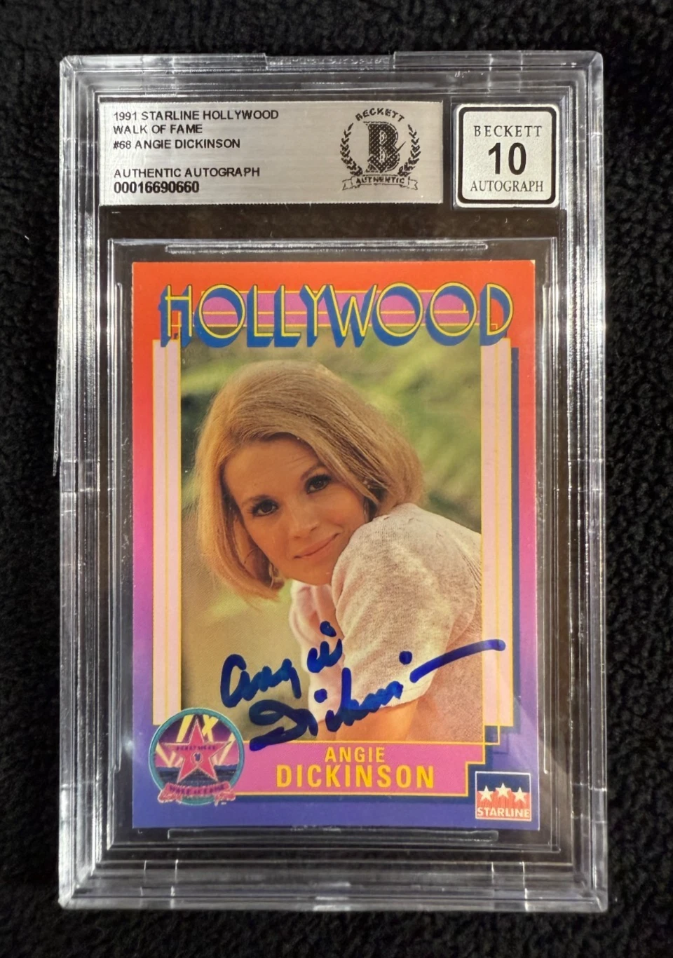 Angie Dickinson Signed 1991 Walk Of Fame Card #68 Police Woman Beckett Auto 10