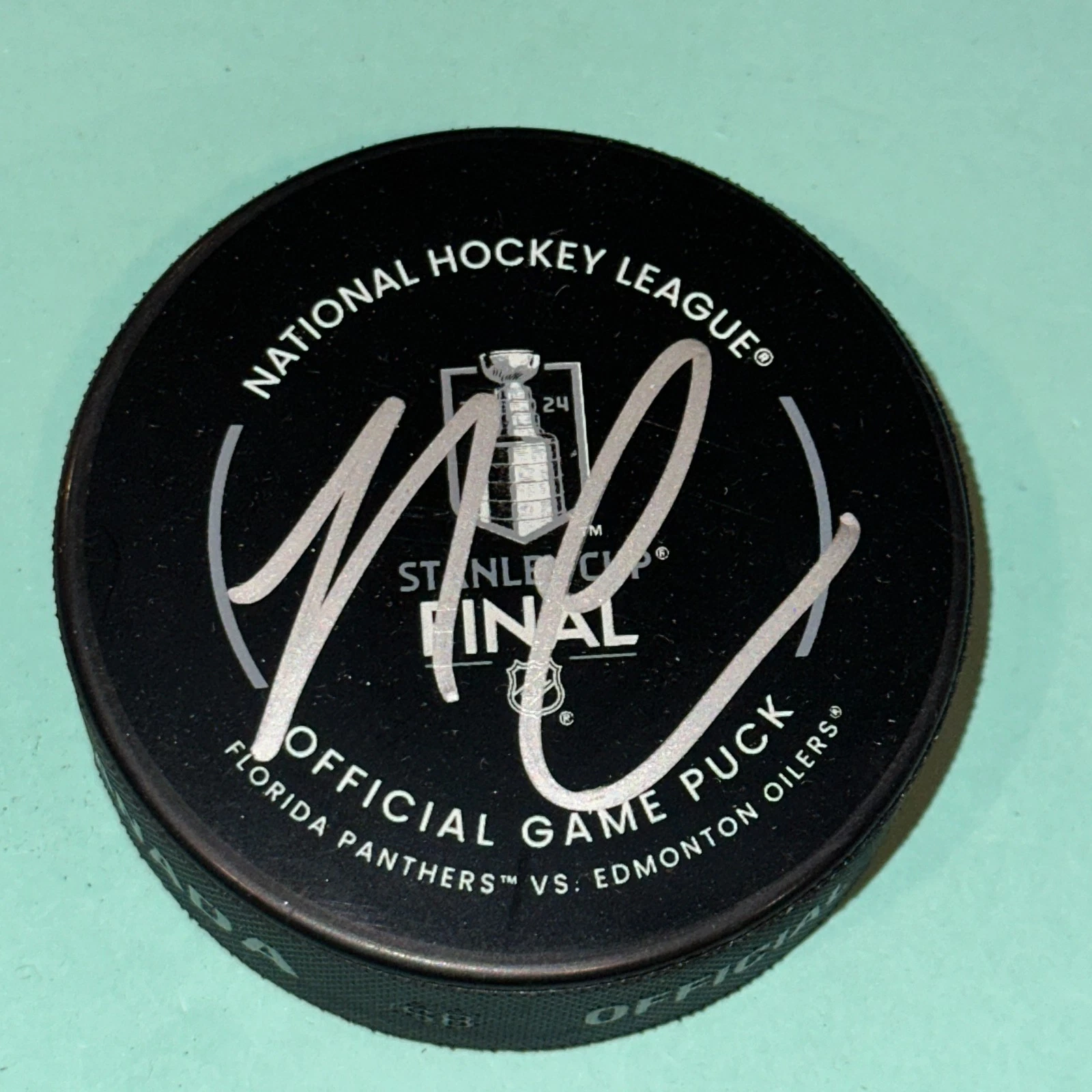 NICK COUSINS Signed Panthers 2024 STANLEY CUP Official GAME Puck Beckett (BAS)