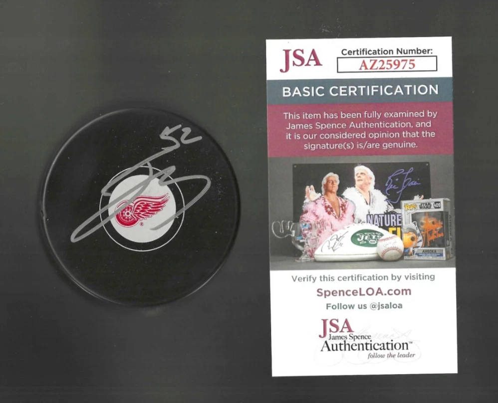 Jonatan Berggren Signed Detroit Red Wings Puck JSA COA