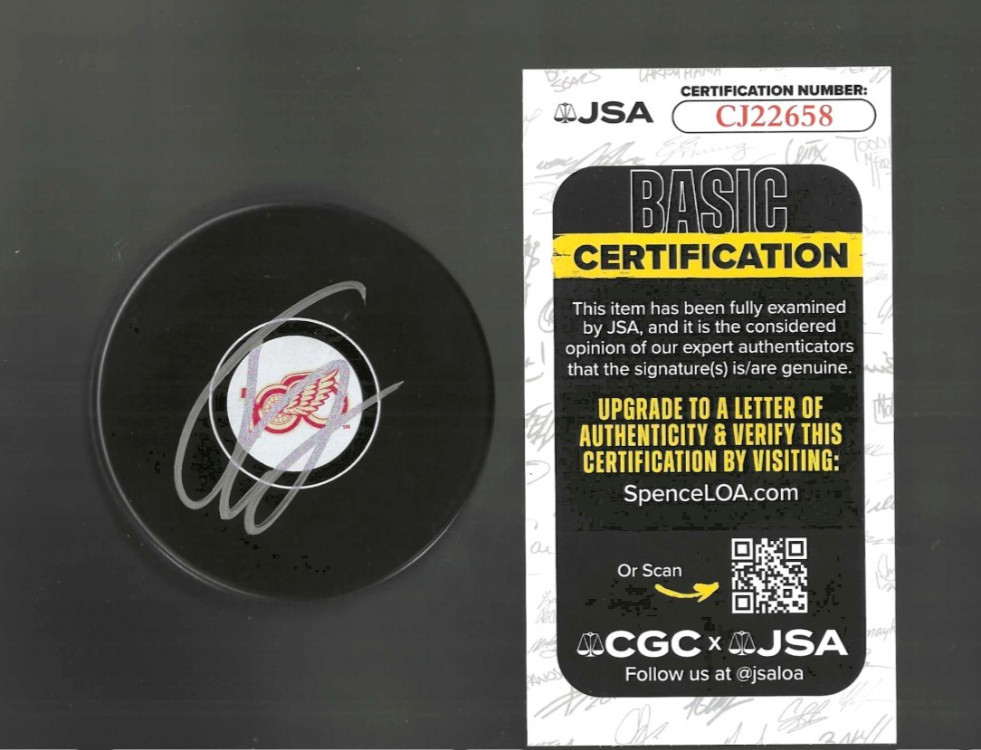 Travis Hamonic Signed Detroit Red Wings Centennial 100th Puck JSA COA