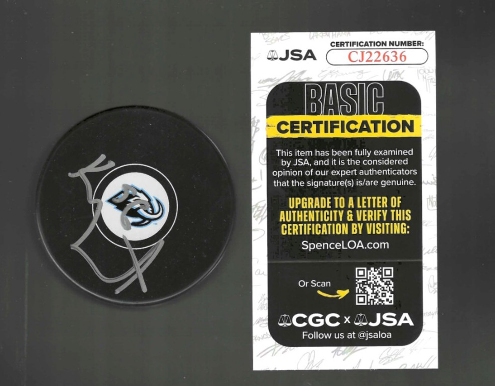 Kailer Yamamoto Signed Utah Mammoth Puck JSA COA