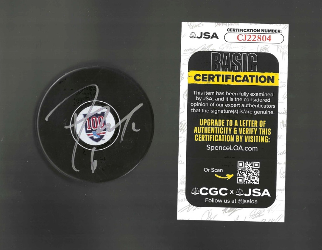 Dylan McIlrath Signed New York Rangers Centennial 100th Puck JSA COA