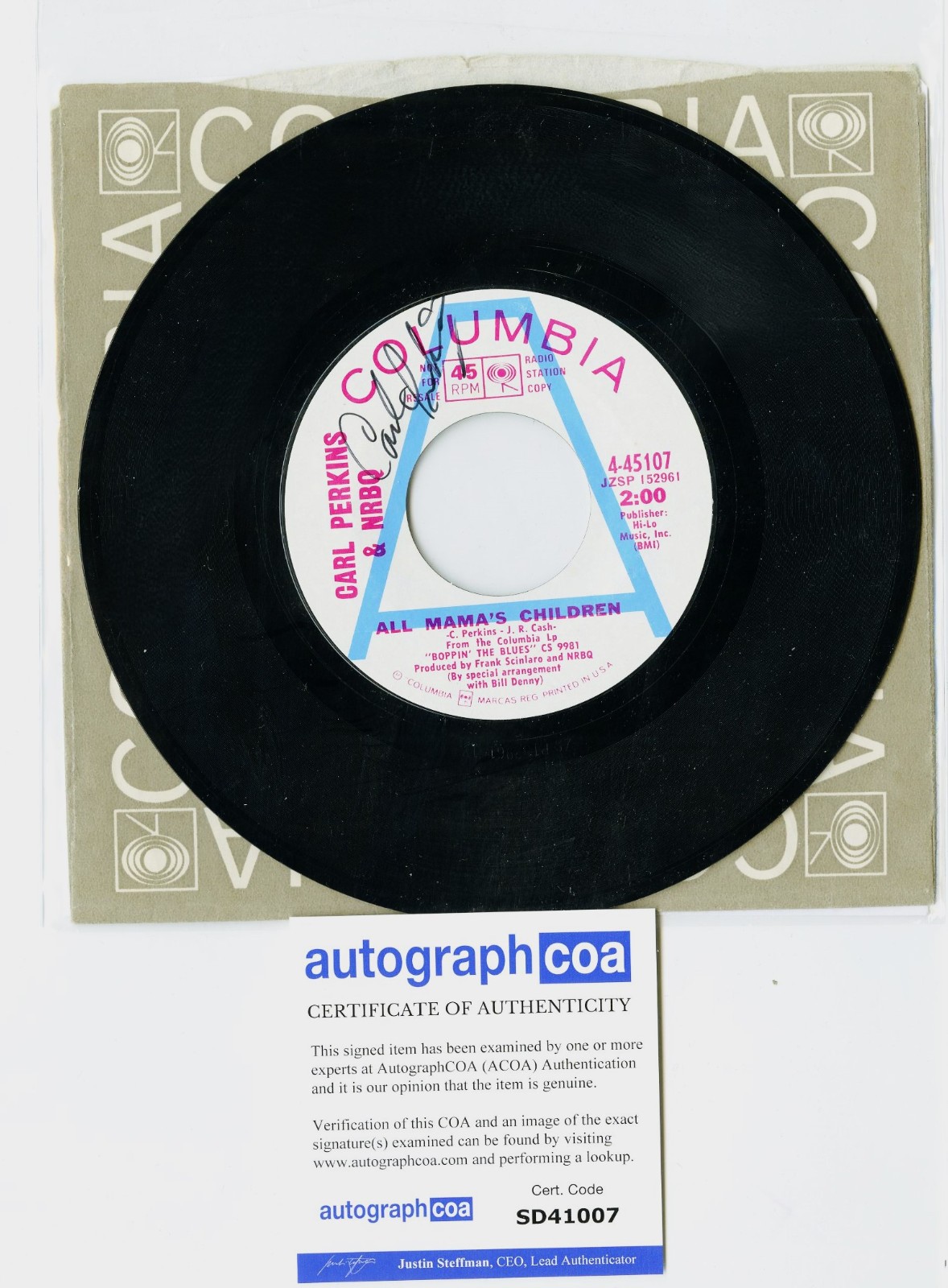 Carl Perkins signed Columbia 7