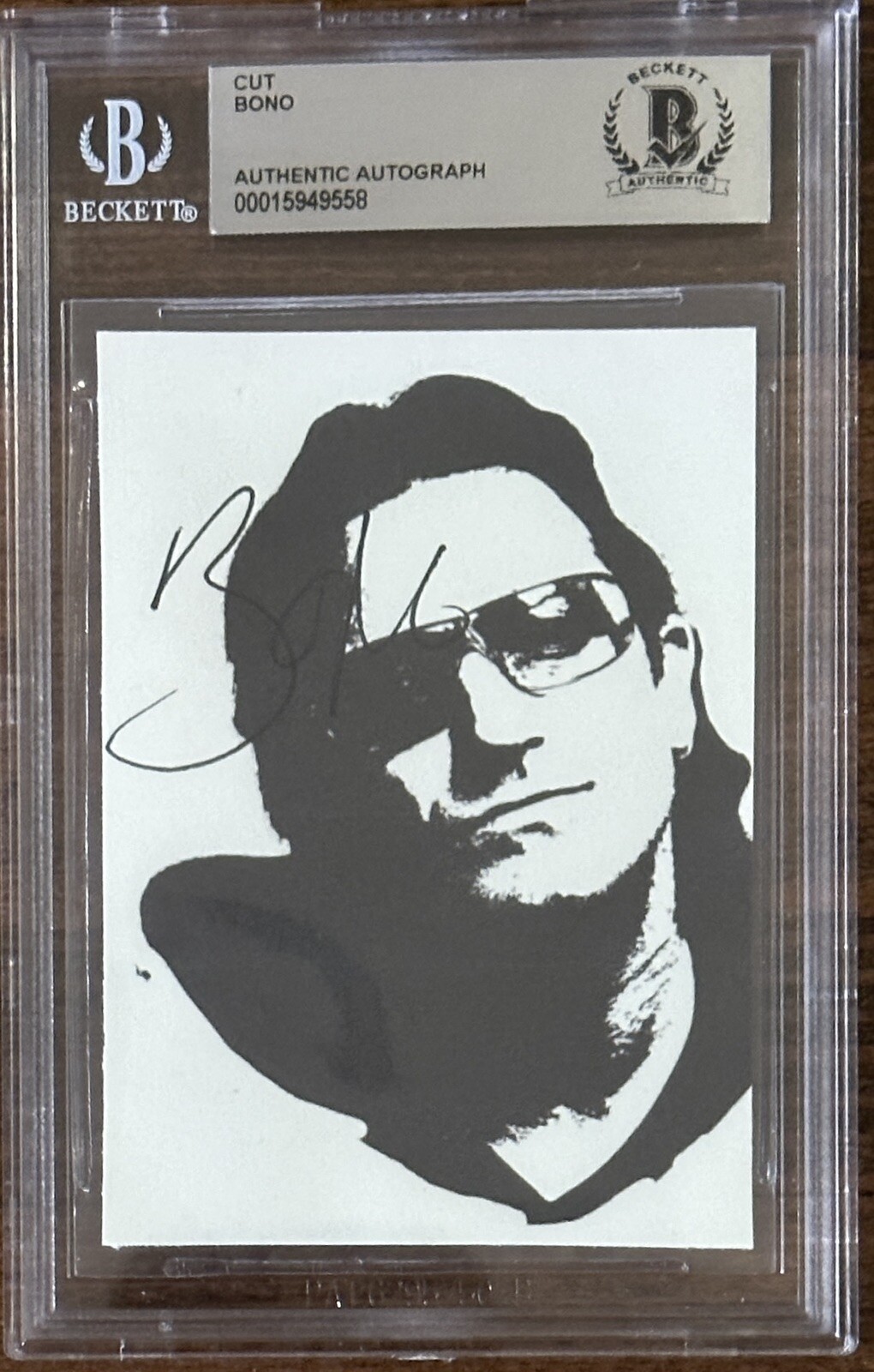 Bono U2 Signed B&W Picture Photograph Print Cut BAS Beckett COA Autograph
