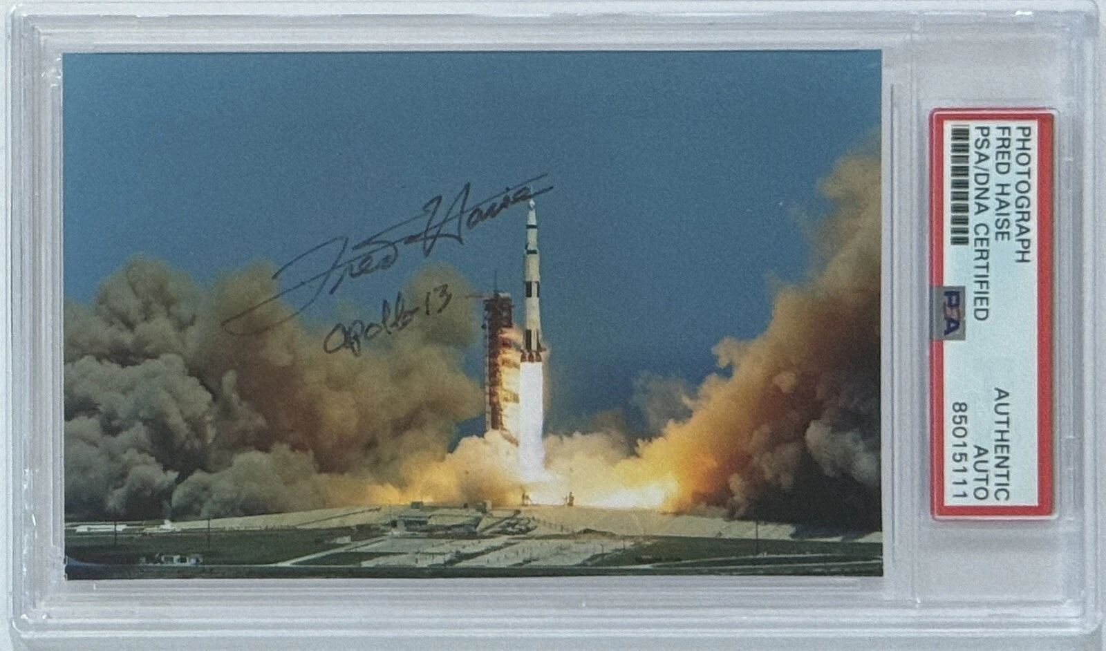 FRED HAISE SIGNED PSA DNA COA AUTOGRAPHED APOLLO 13 LAUNCH PHOTOGRAPH ASTRONAUT