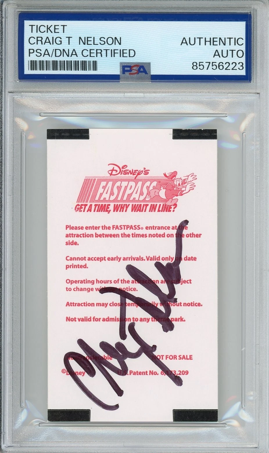 CRAIG T NELSON SIGNED WALT DISNEY LAND INCREDICOASTER FASTPASS PSA DNA AUTOGRAPH