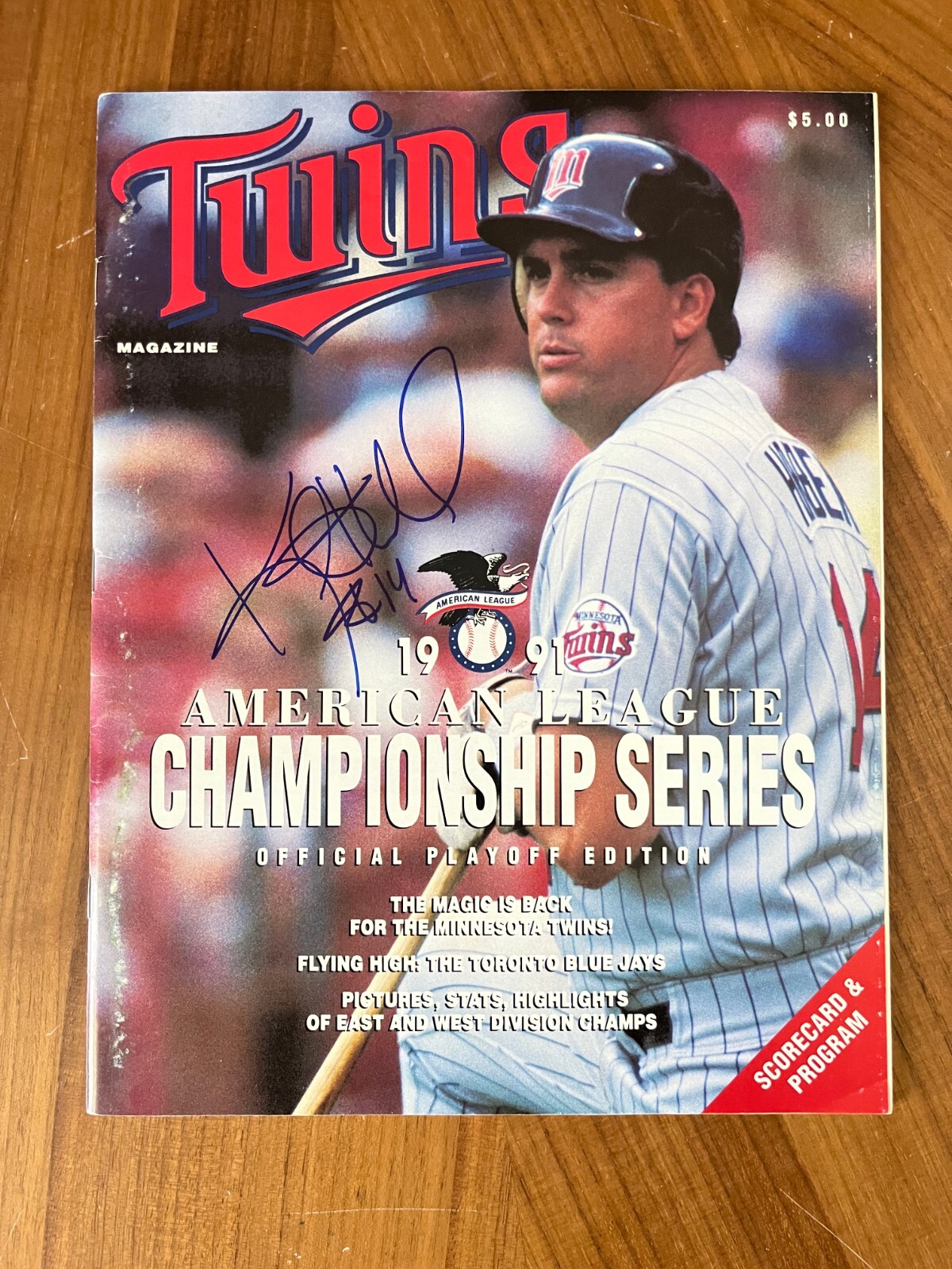 * KENT HRBEK * signed program * 1991 ALCS MINNESOTA TWINS * 1