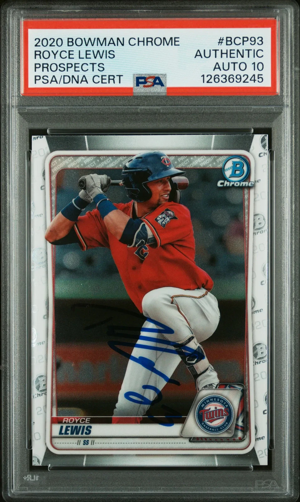 Royce Lewis 2020 Bowman Chrome Prospects #BCP93 Signed Card PSA Auto 10 Autograp