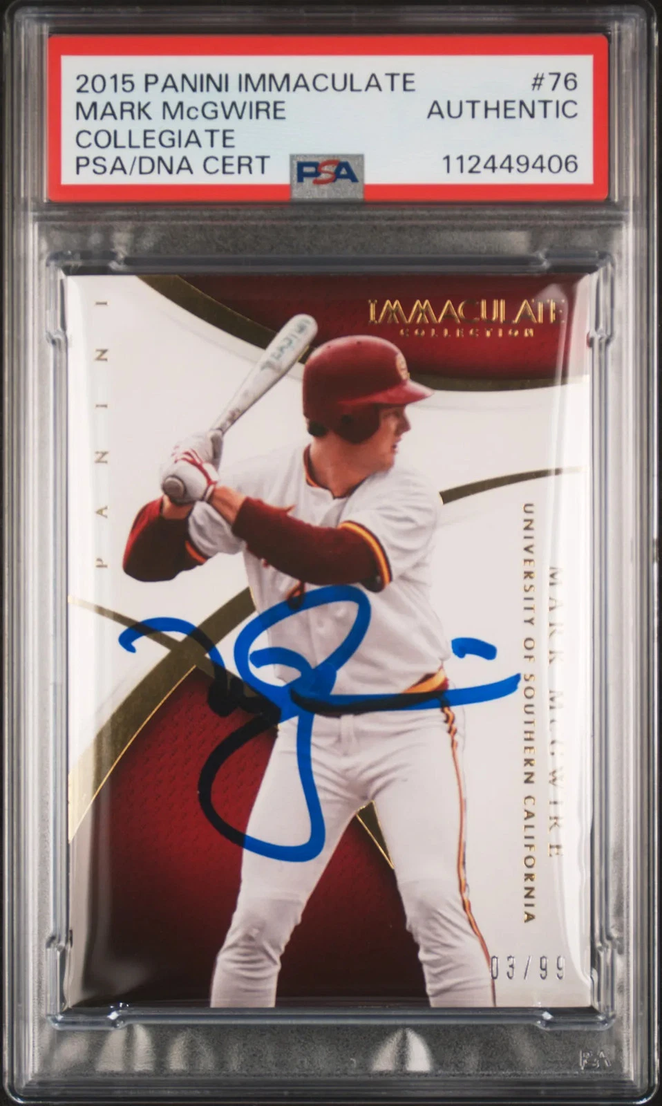 Mark Mcgwire 2015 Panini Immaculate Collegiate #76 03/99 Signed Card PSA A Auto