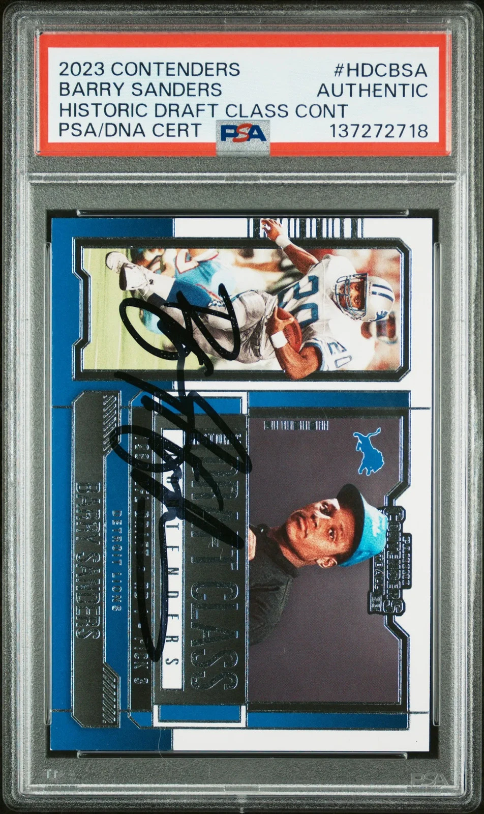 Barry Sanders 2023 Contenders Historic Draft Class #HDCBSA Signed Card PSA Auto