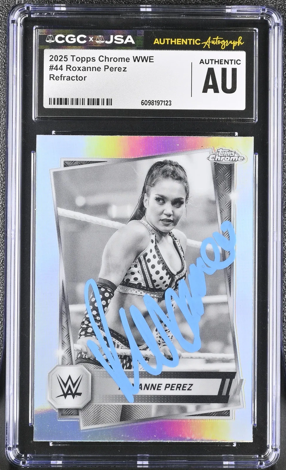Roxanne Perez 2025 Topps Chrome WWE Refractor#44 Signed Card CGC Auth JSA Auto