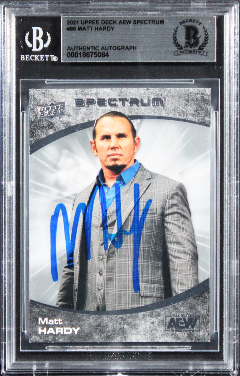 WWE Matt Hardy 2021 Upper Deck AEW Spectrum #86 Card Autographed BAS Slabbed