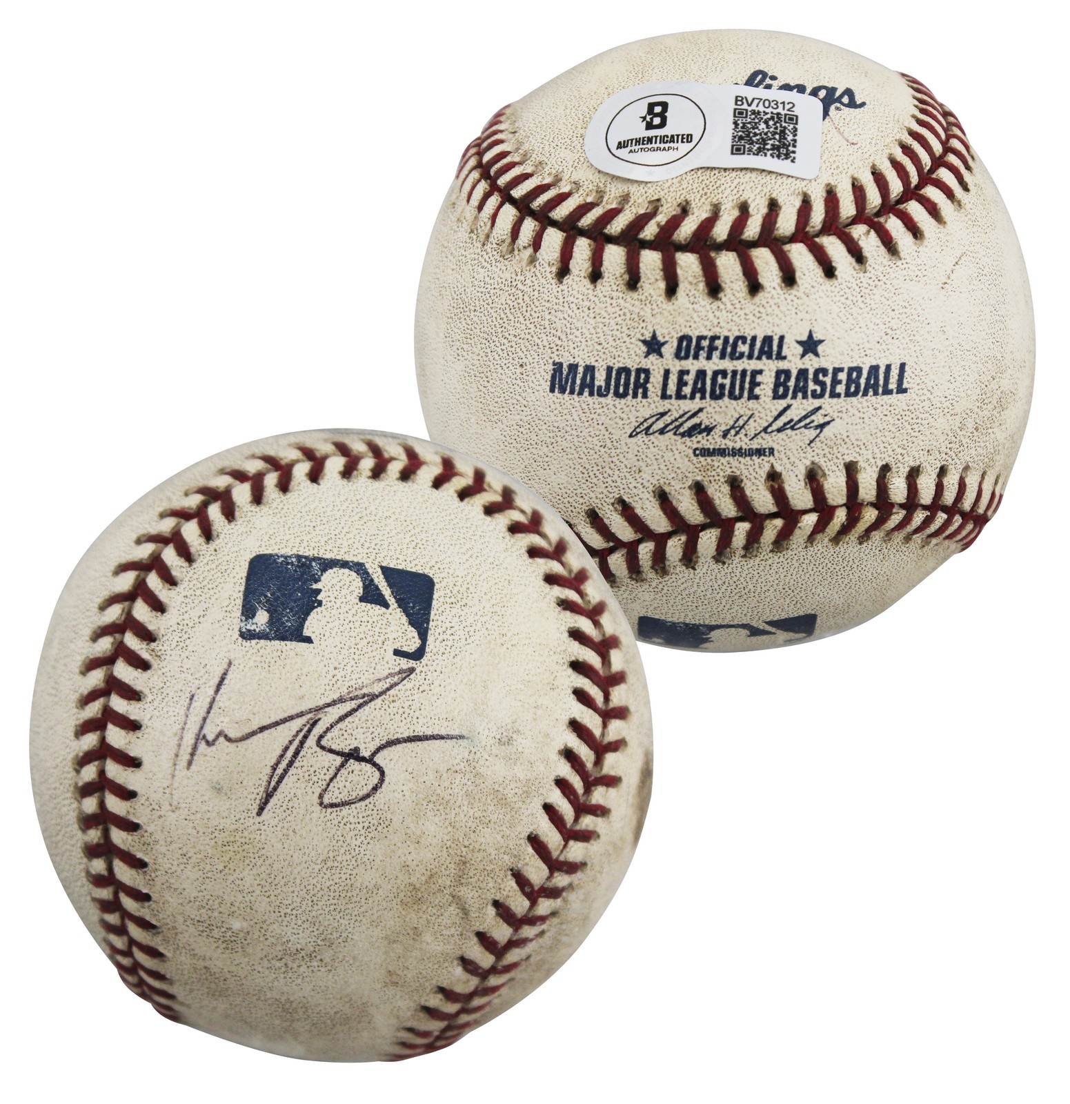 Rangers Kevin Brown Authentic Signed Game Used Selig OML Baseball BAS #BV70312