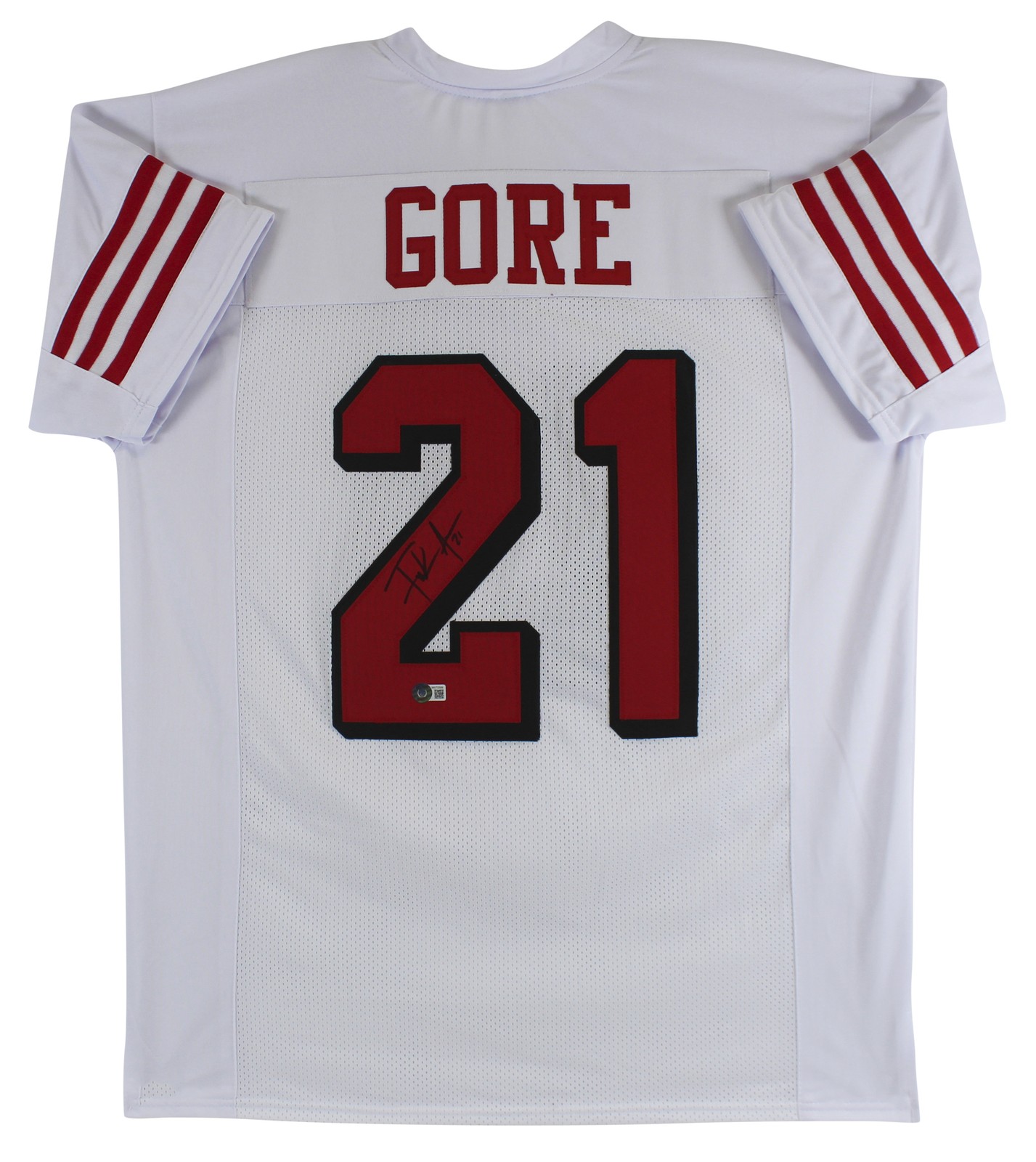 Frank Gore Authentic Signed White Pro Style Jersey w/ Dropshadow BAS Witnessed