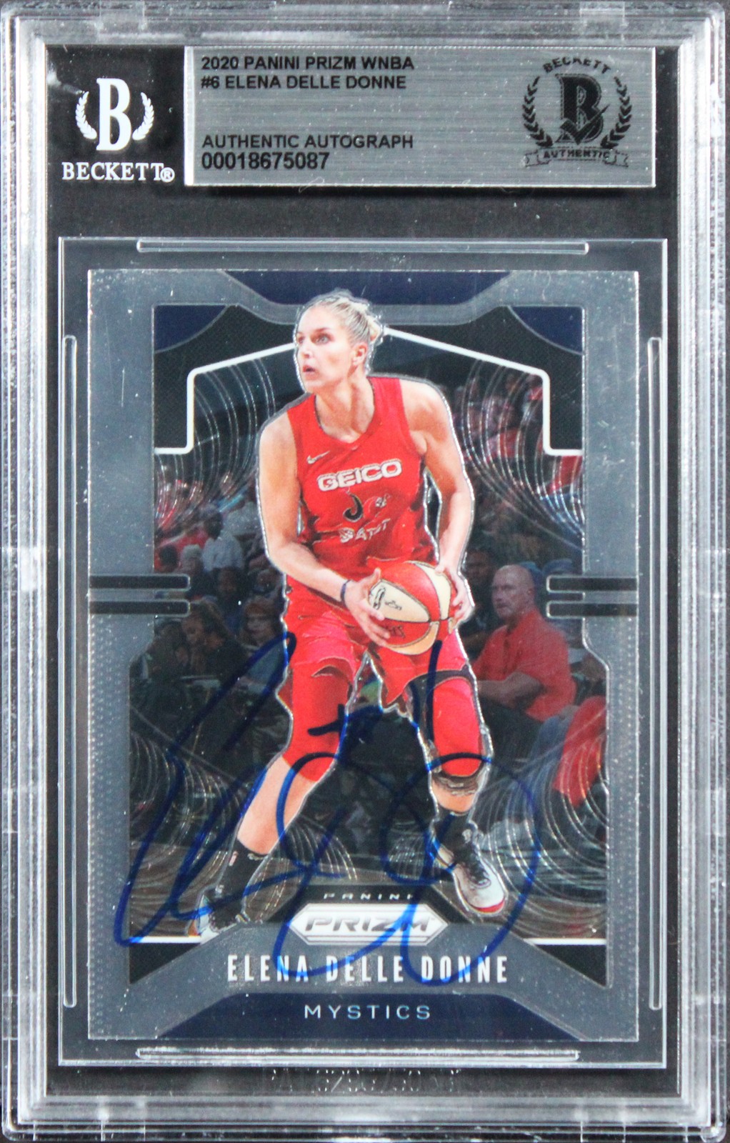 Mystics Elena Delle Donne Signed 2020 Panini Prizm WNBA #6 Card BAS Slabbed