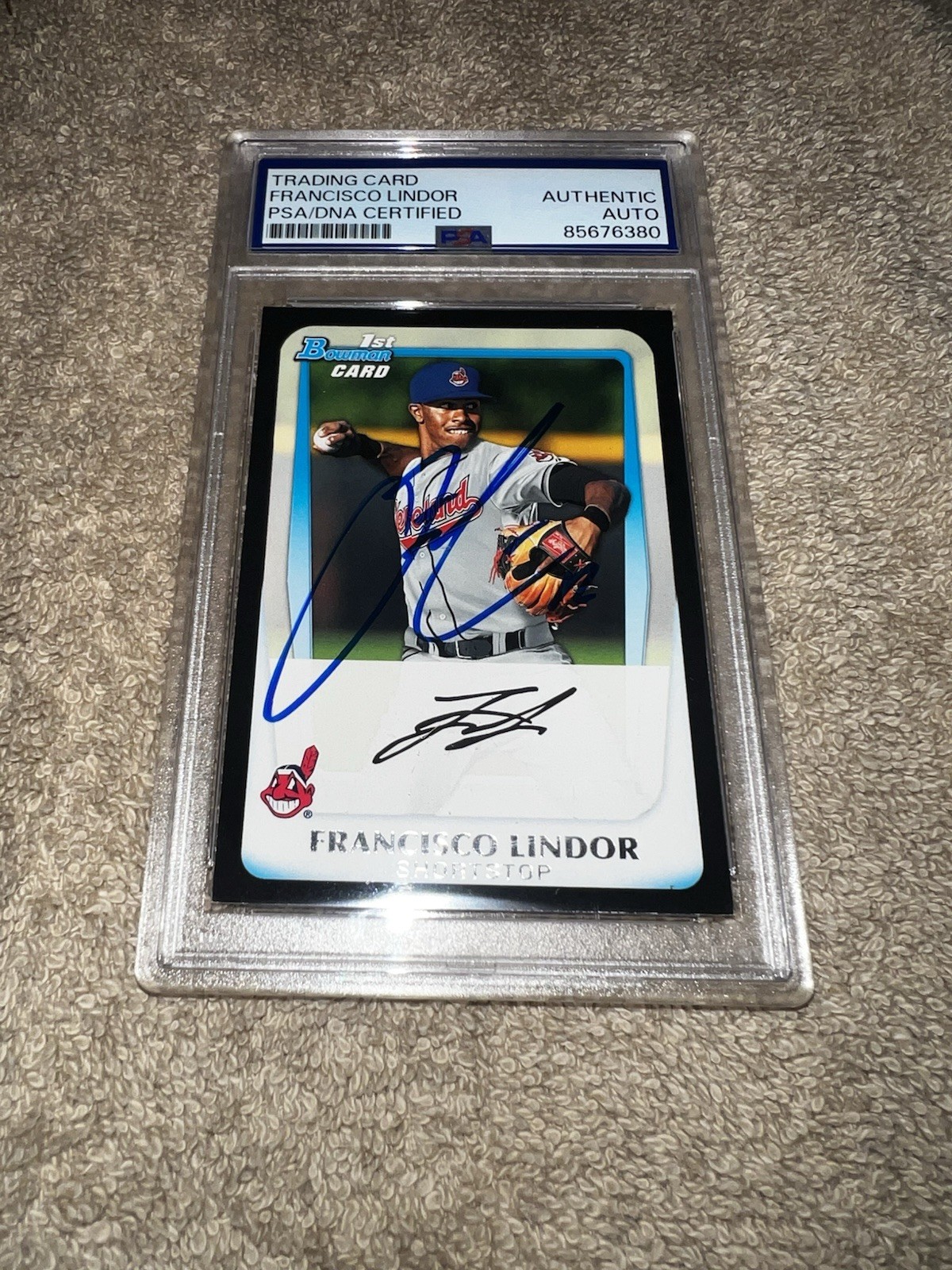Francisco Lindor Signed 2011 1st Bowman Card Rookie Card Indiana Mets PSA/DNA