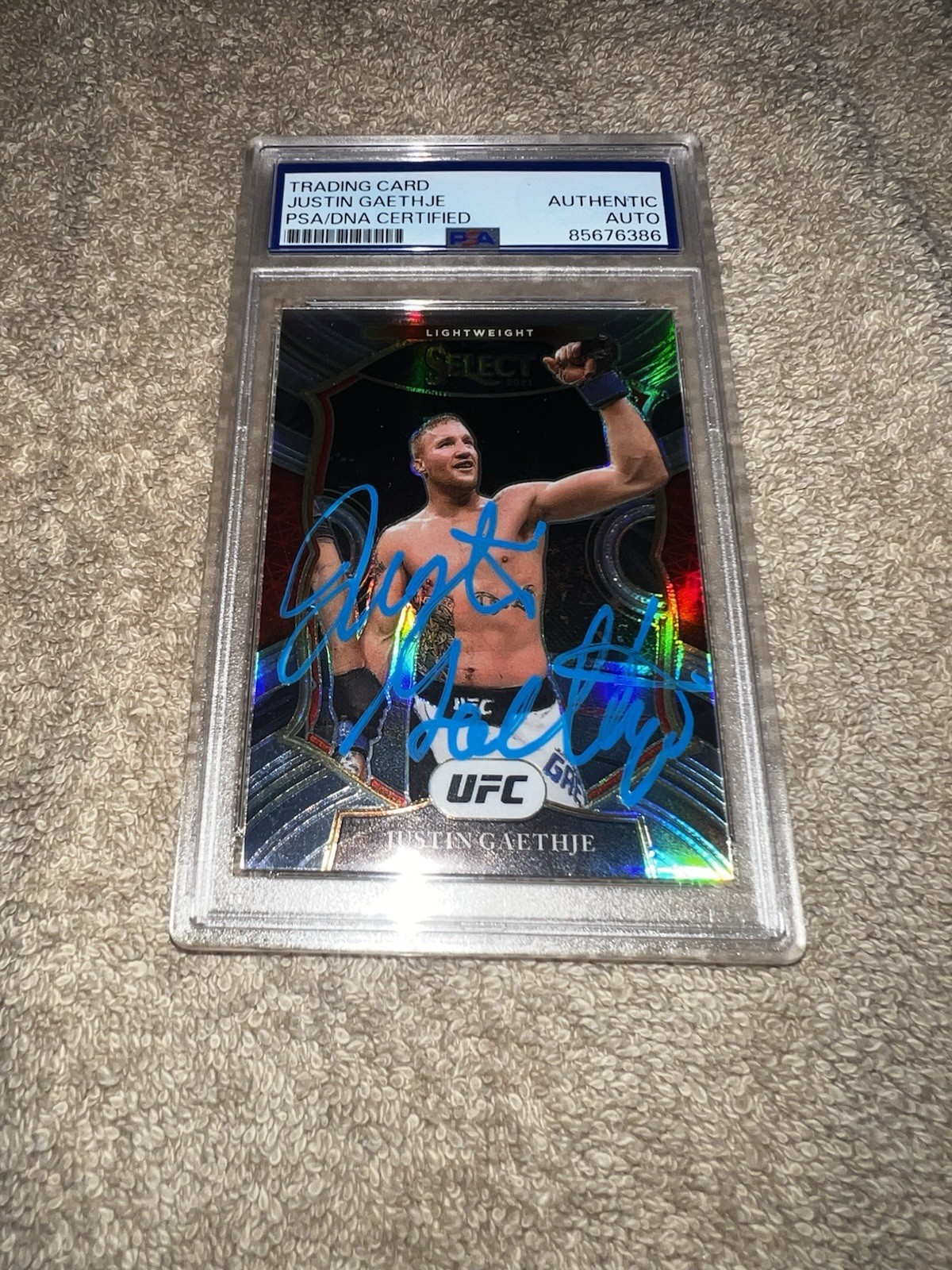 Justin Gaethje Signed 2021 Panini Select Trading Card Champ Legend PSA/DNA