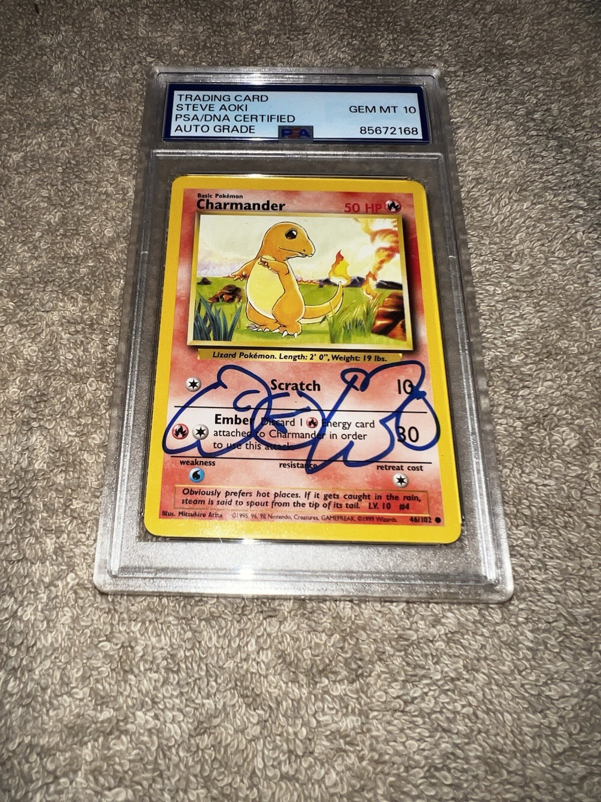 Steve Aoki Signed Official Pokemon Trading Card 46 Charmander PSA/DNA Auto 10