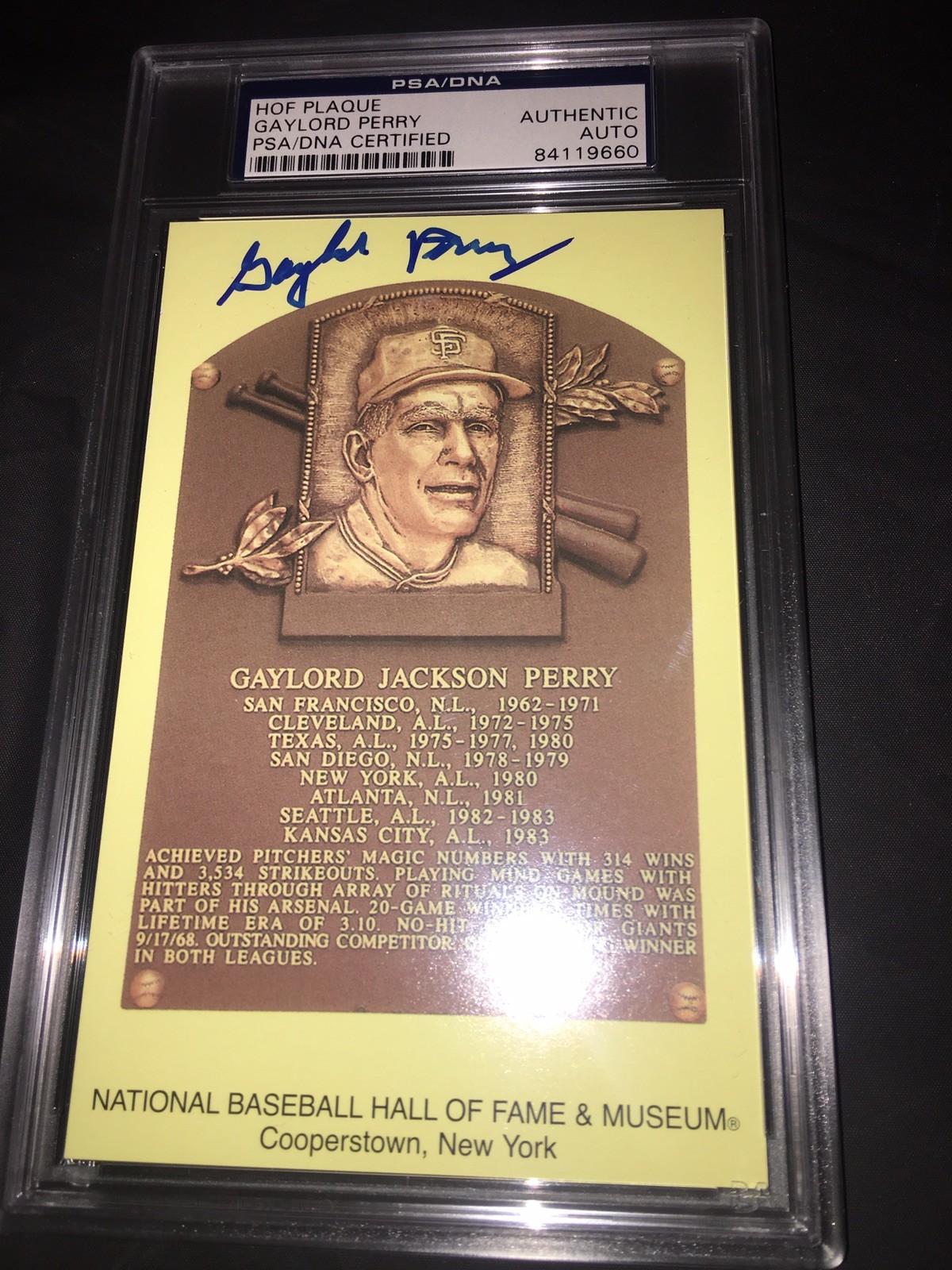 Gaylord Perry Signed Official Baseball HOF Plaque Postcard PSA/DNA Slab #2