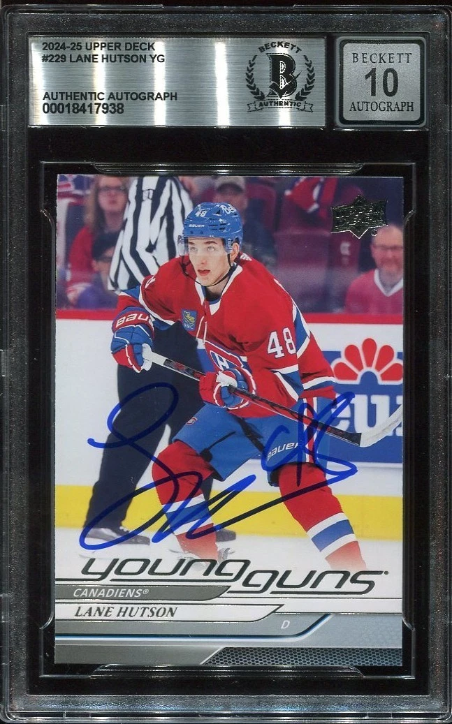 LANE HUTSON signed auto 2024-25 UD YOUNG GUNS ROOKIE CARD RC YG BECKETT 10 BAS