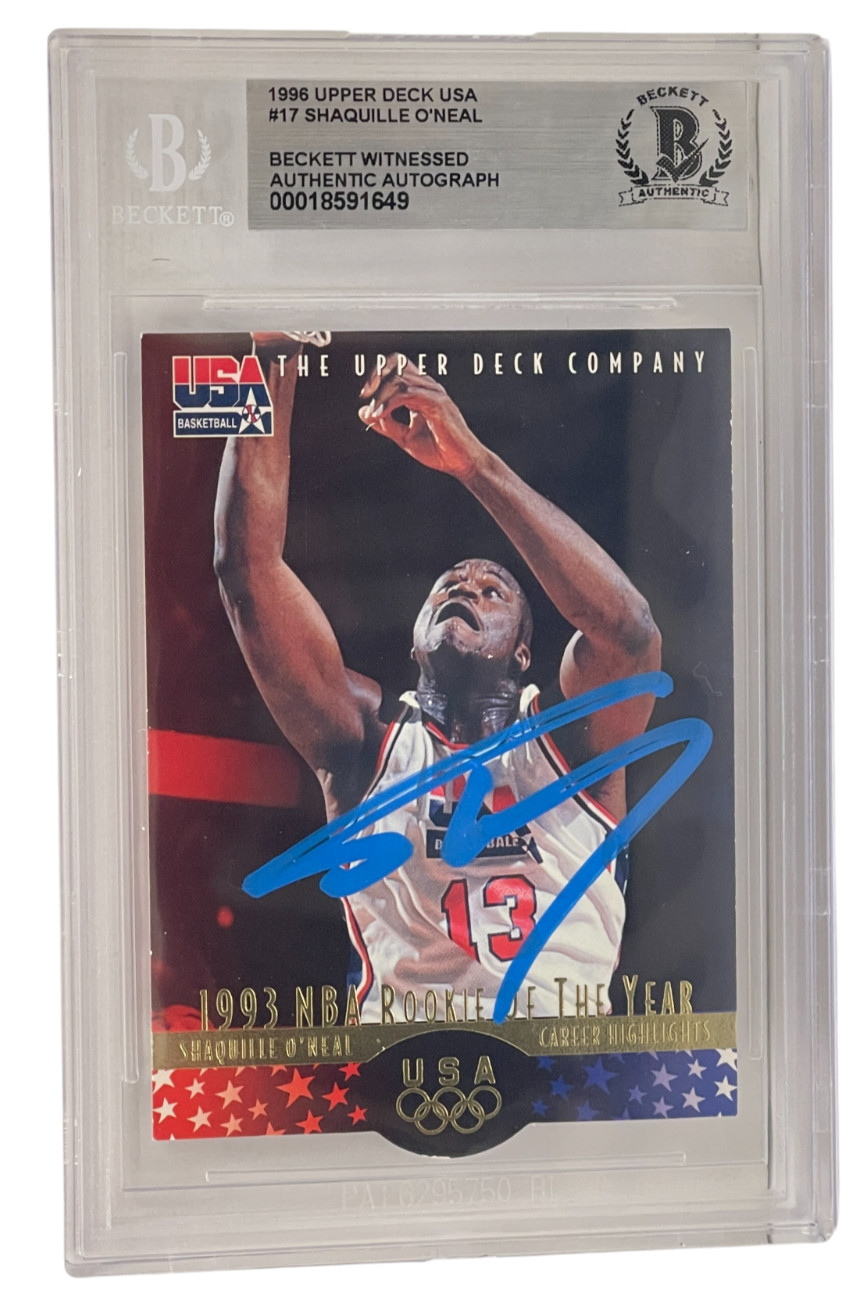 Shaquille O'Neal Signed 1996 Upper Deck USA #17 Dream Team 2 BAS Witness Slabbed