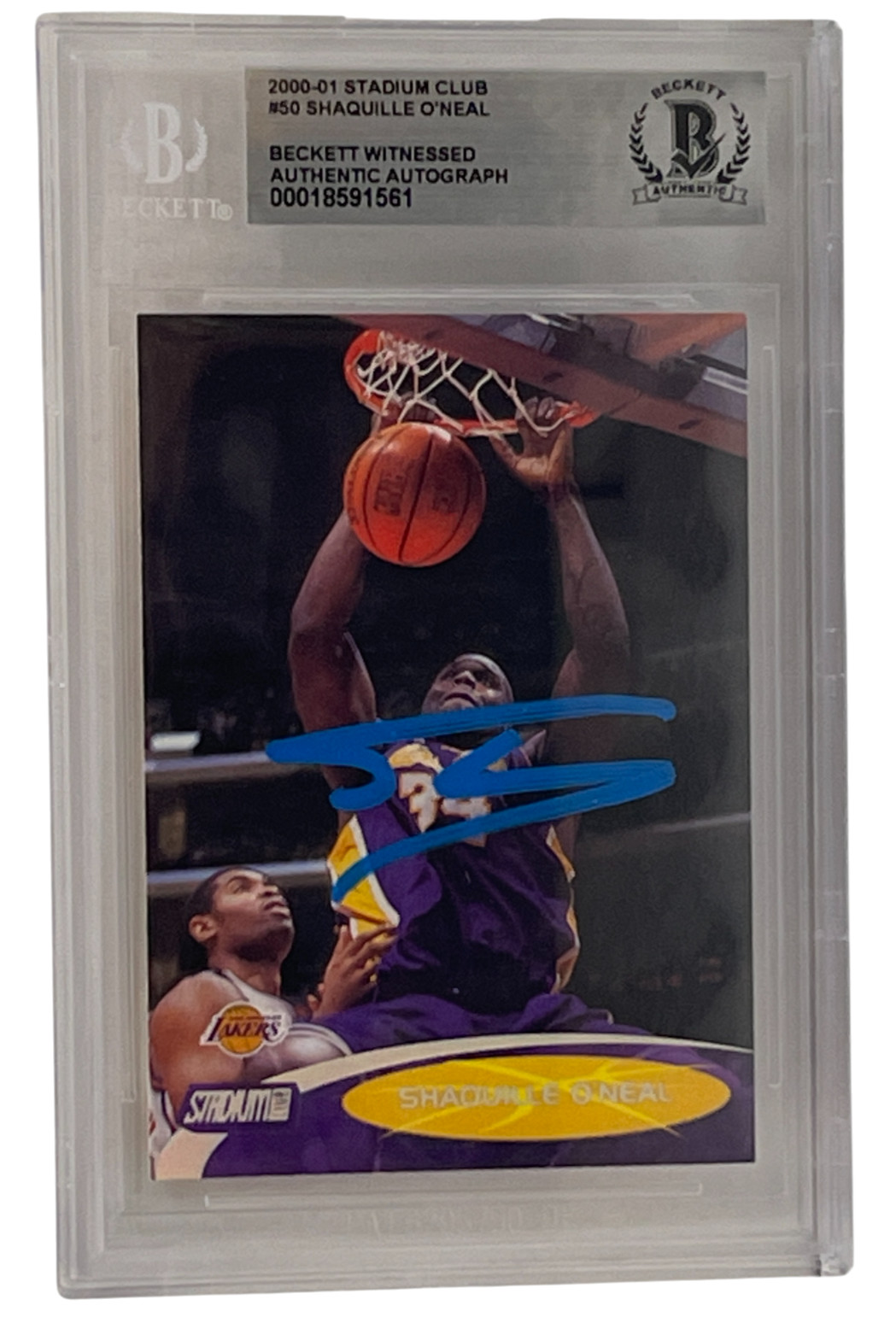 Shaquille O'Neal Signed 2000-01 Stadium Club #50 Lakers Beckett Witness Slabbed