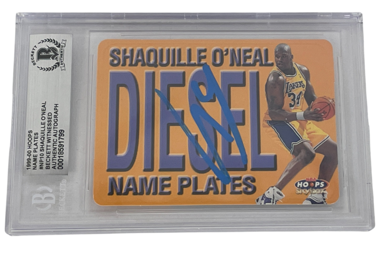 Shaquille O'Neal Signed 1999-00 Hoops #NP10 Lakers Beckett Witness Slabbed