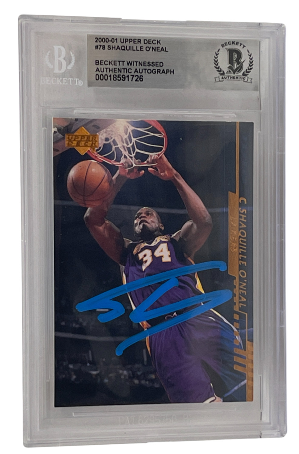 Shaquille O'Neal Signed 2000-01 Upper Deck #78 Lakers Beckett Witness Slabbed