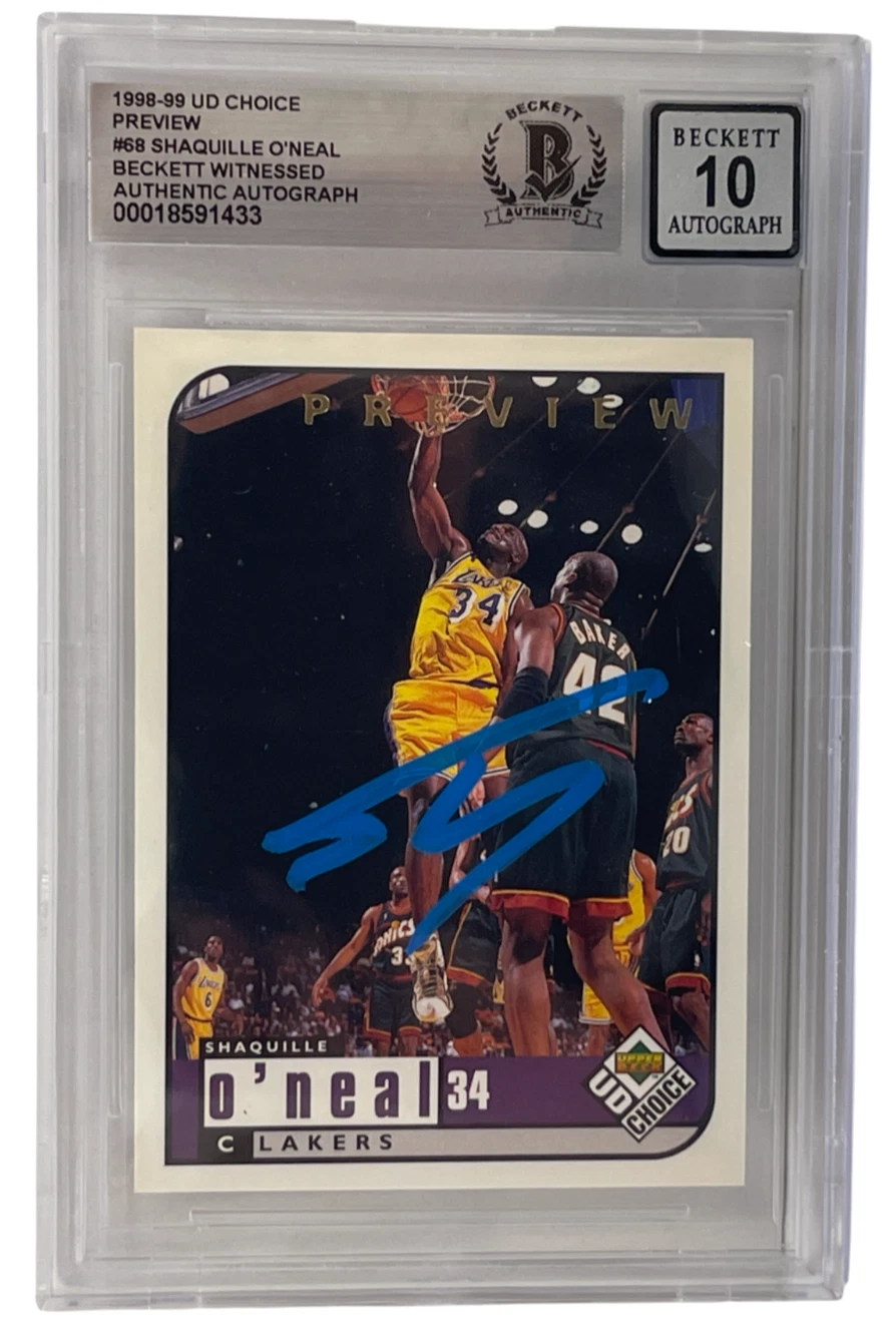 Shaquille O'Neal Signed 1998-99 UD Choice Preview #68 BAS Slabbed Auto Grade 10