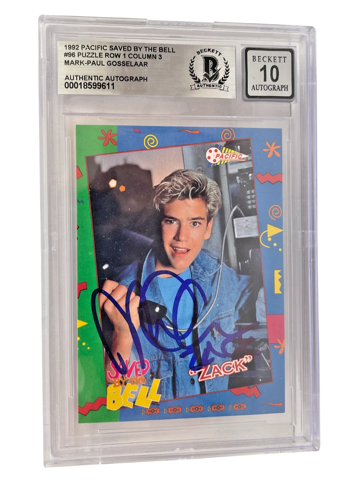 Mark-Paul Gosselaar Signed Saved by the Bell 1992 Pacific Card #96 Beckett 10