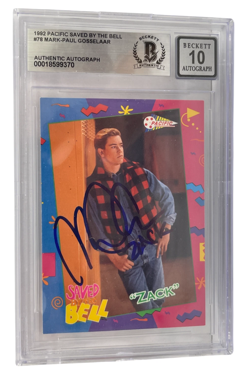 Mark-Paul Gosselaar Signed Saved by the Bell 1992 Pacific Card #78 Beckett 10