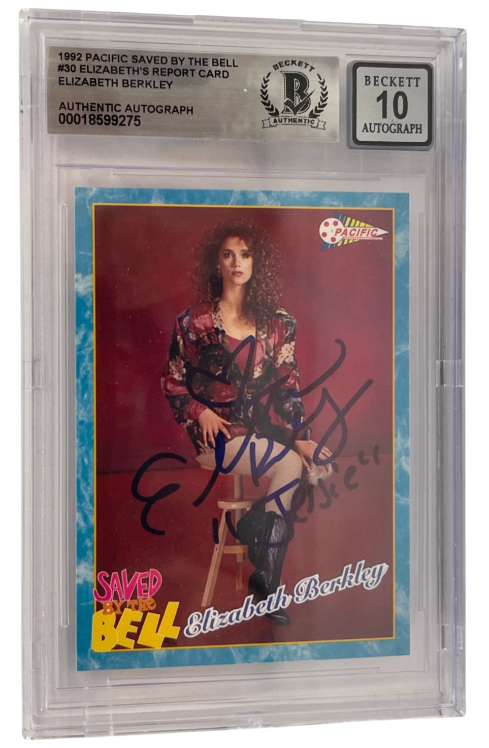 Elizabeth Berkley Signed Saved by the Bell 1992 Pacific Card #30 Beckett Auto 10