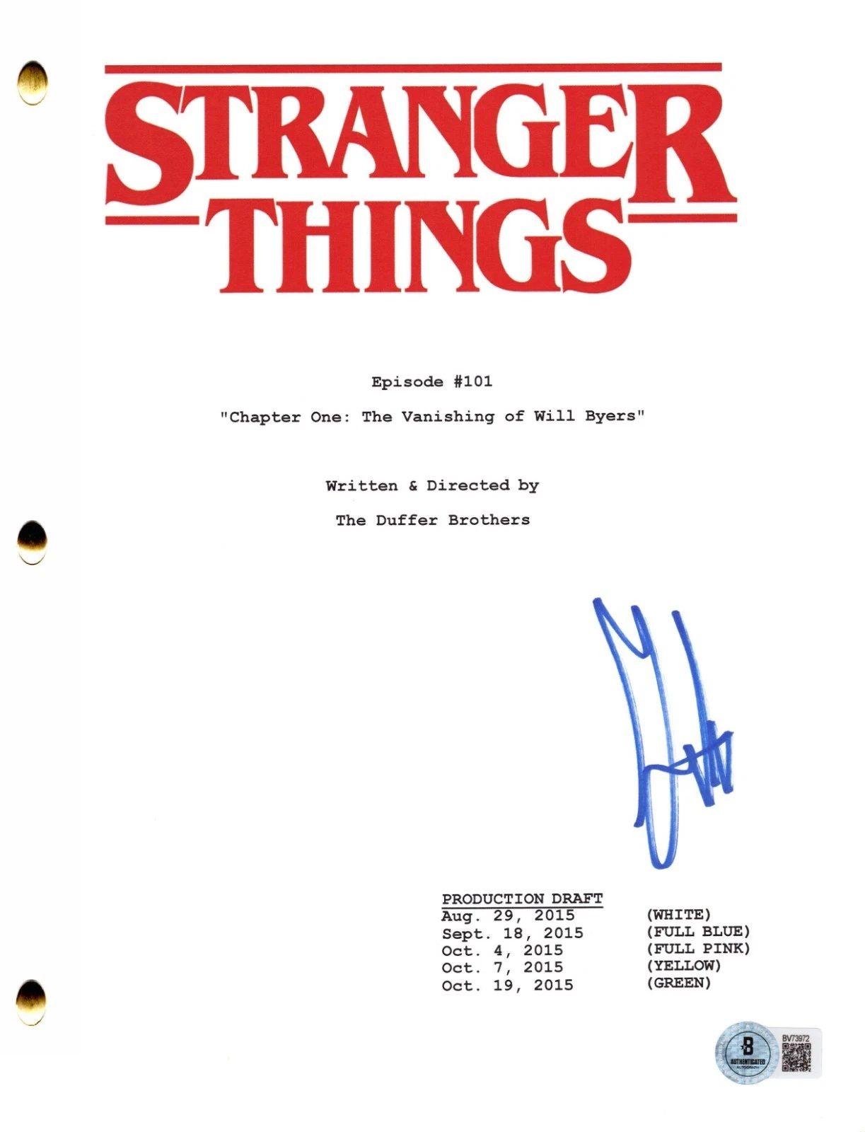 Gaten Matarazzo Signed Stranger Things Pilot Script Authentic Autograph Beckett