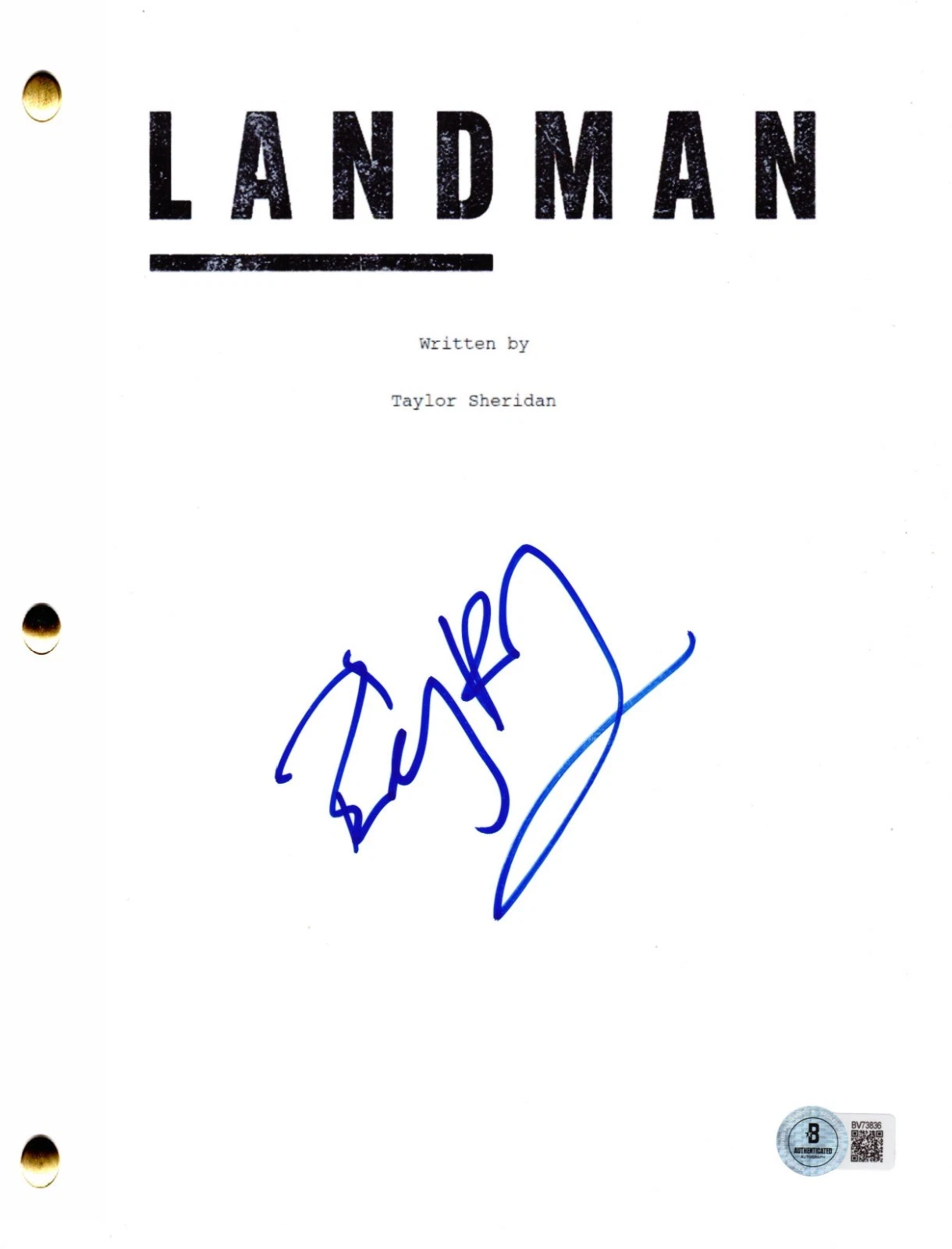 Billy Bob Thornton Signed Landman Pilot Script Authentic Autograph Beckett