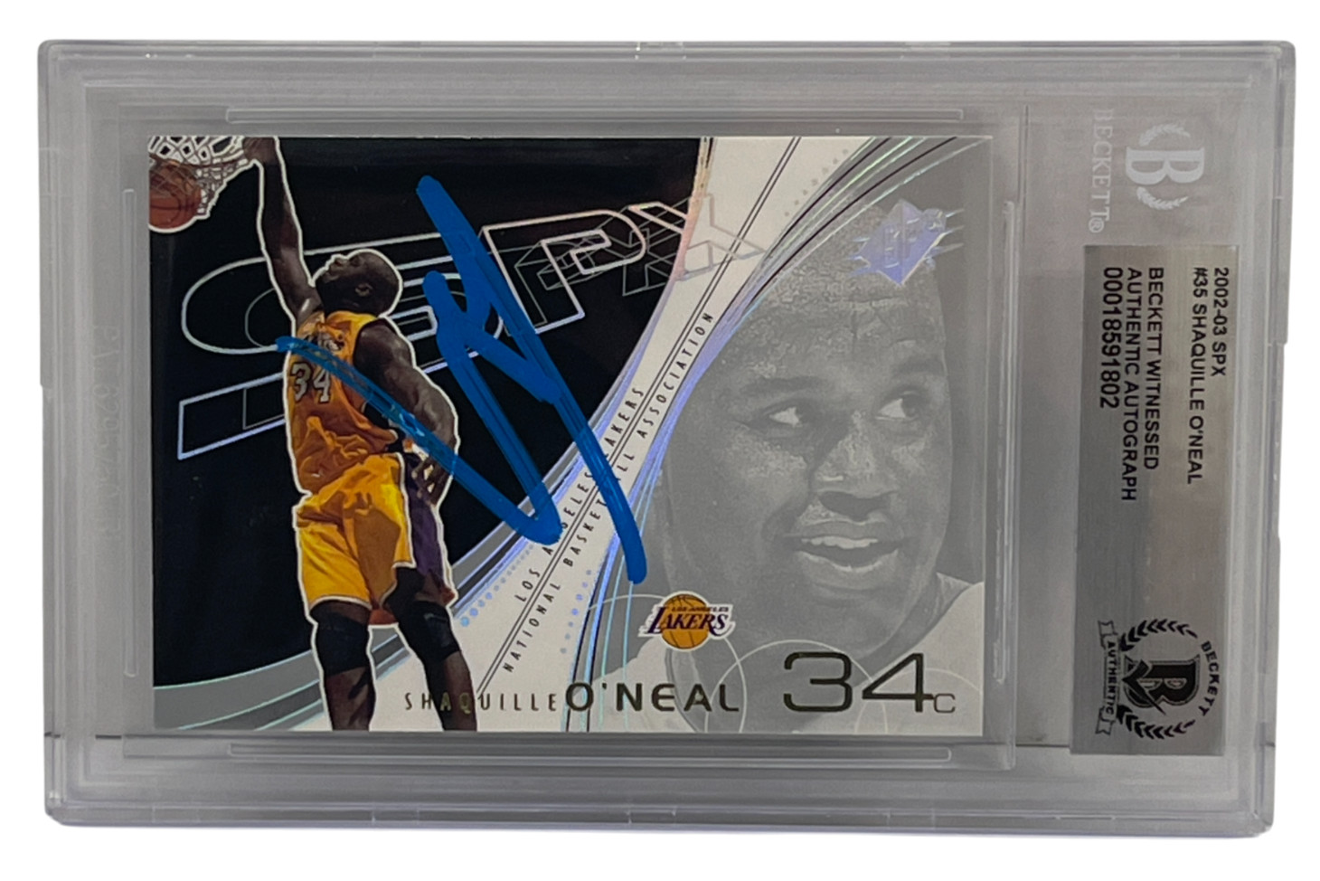 Shaquille O'Neal Signed 2002-03 Upper Deck SPX #35 Lakers BAS Witness Slabbed
