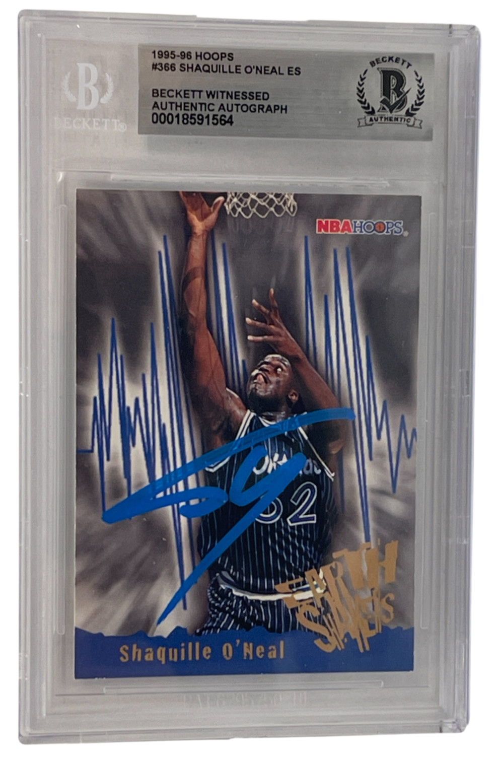 Shaquille O'Neal Signed 1995-96 Hoops #366 Orlando Magic Beckett Witness Slabbed