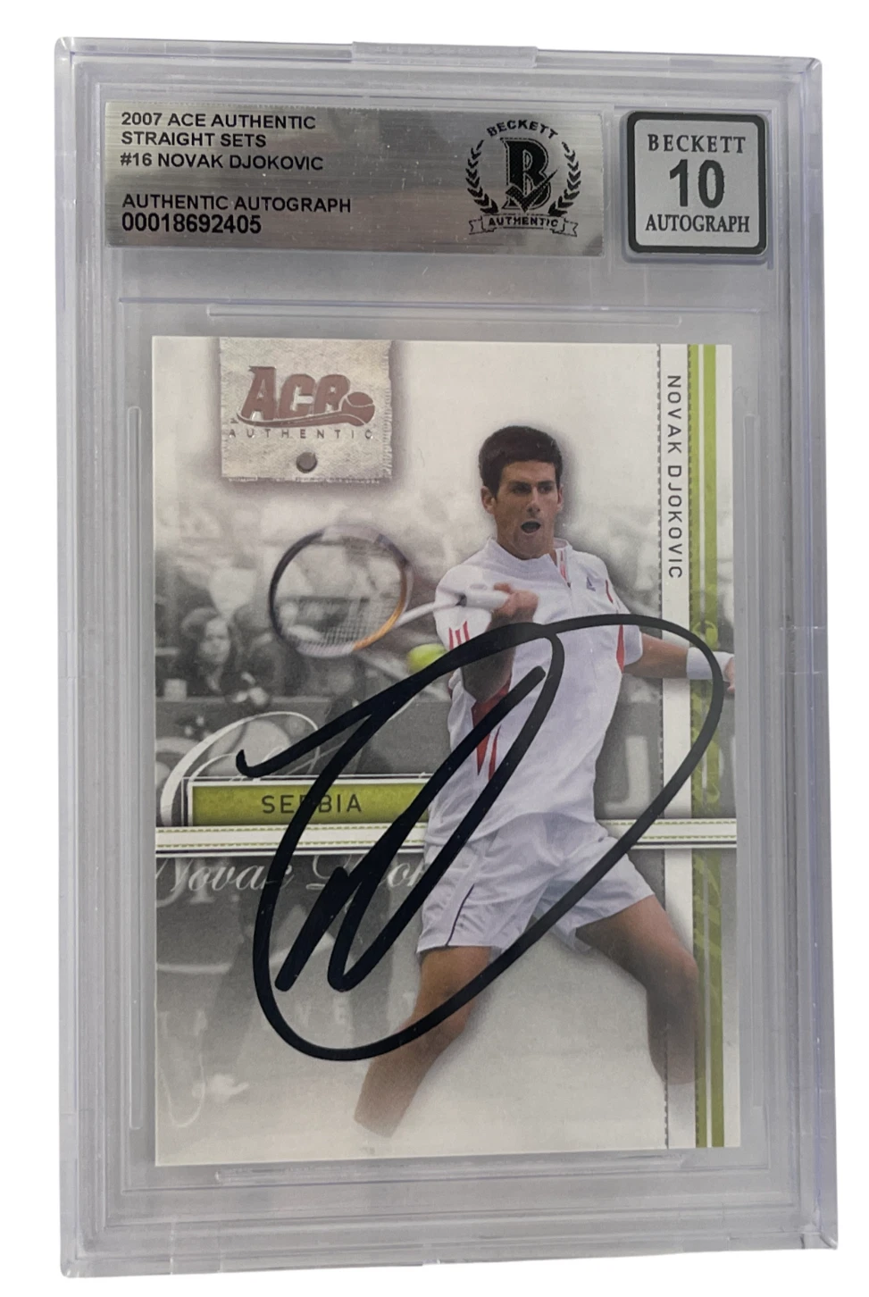 Novak Djokovic Signed 2007 Ace Authentic Rookie Straight Sets #16 Beckett Slab