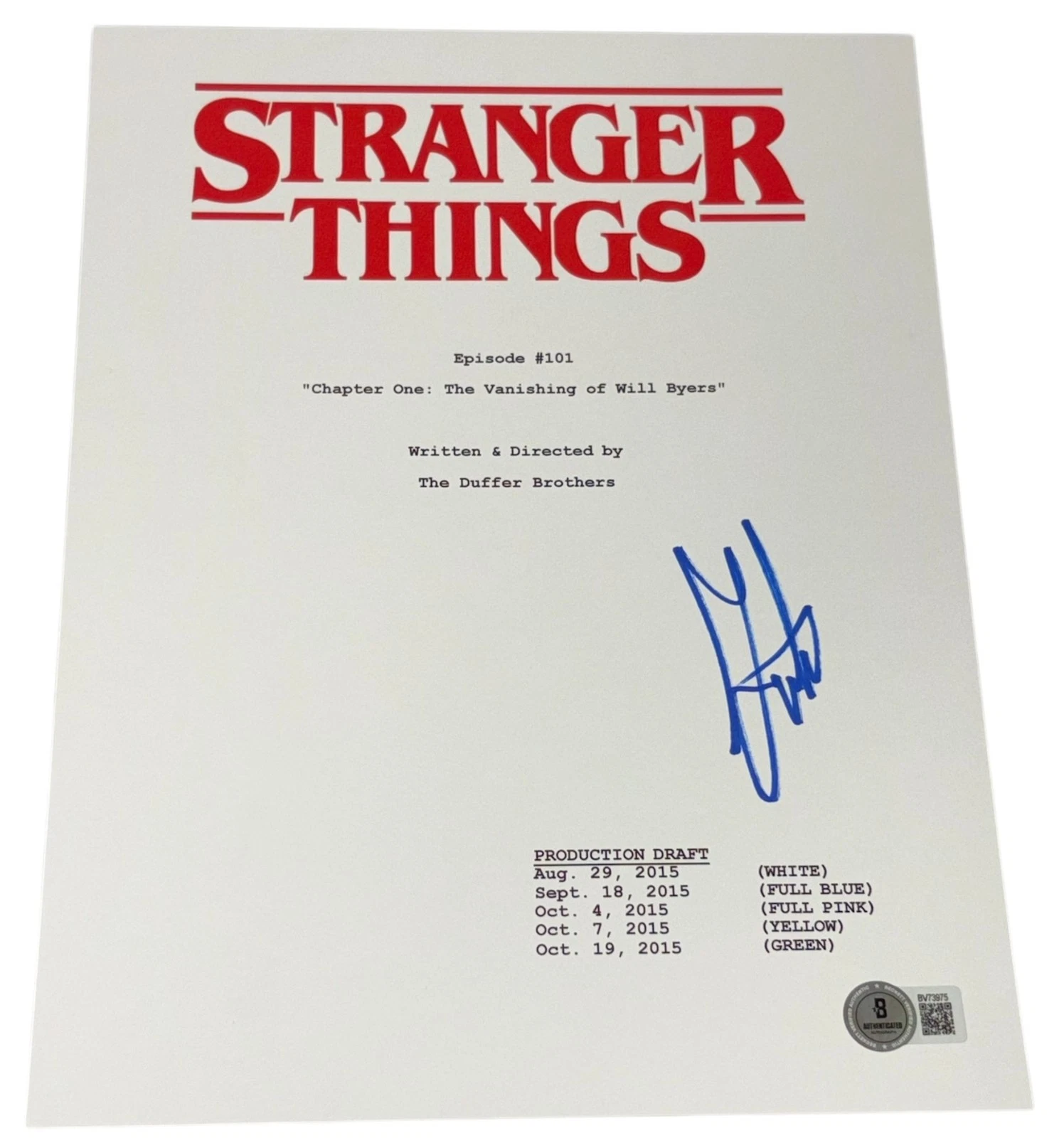 Gaten Matarazzo Signed Autograph Stranger Things Pilot Full Script Beckett BAS