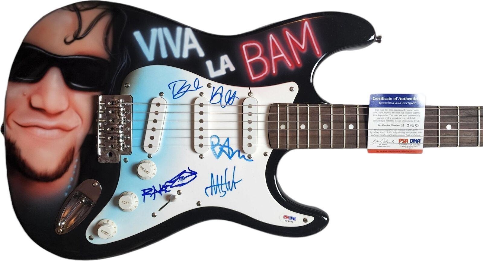 Viva La Bam Cast Bam Margera Signed Autographed Hand Airbrushed Painting Guitar