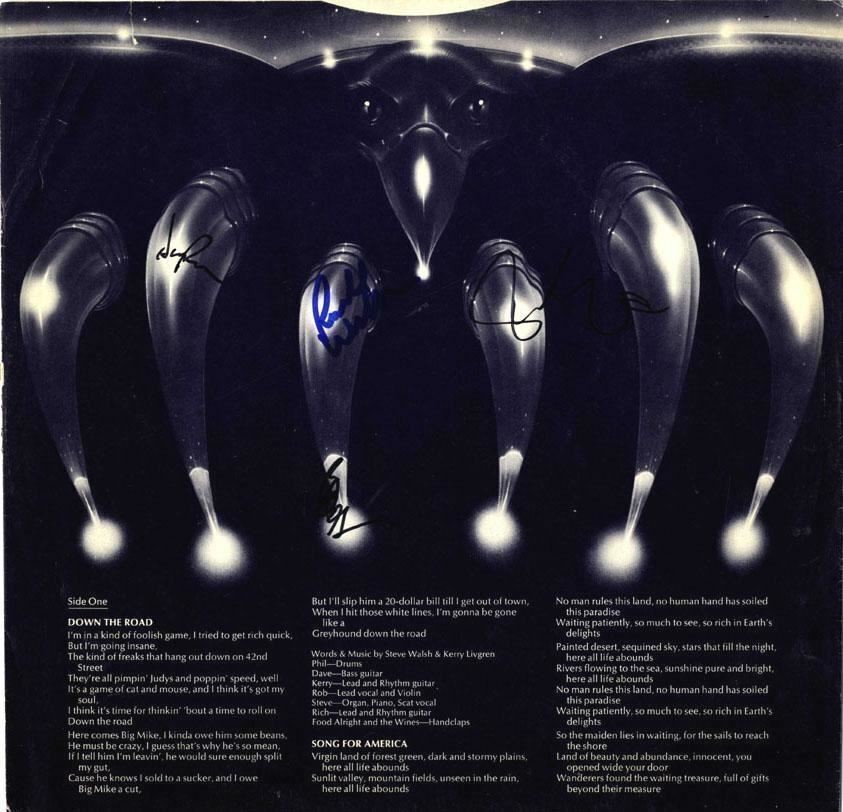 Kansas Signed X4 Autographed Album Sleeve Insert