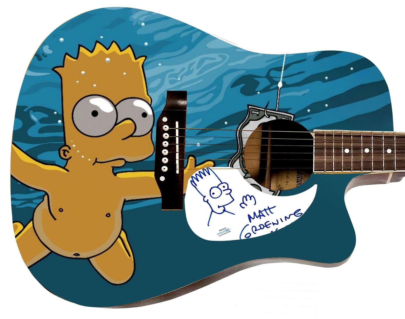 Matt Groening w Bart Sketch Autographed 1:1 The Simpsons Graphics Photo Guitar A
